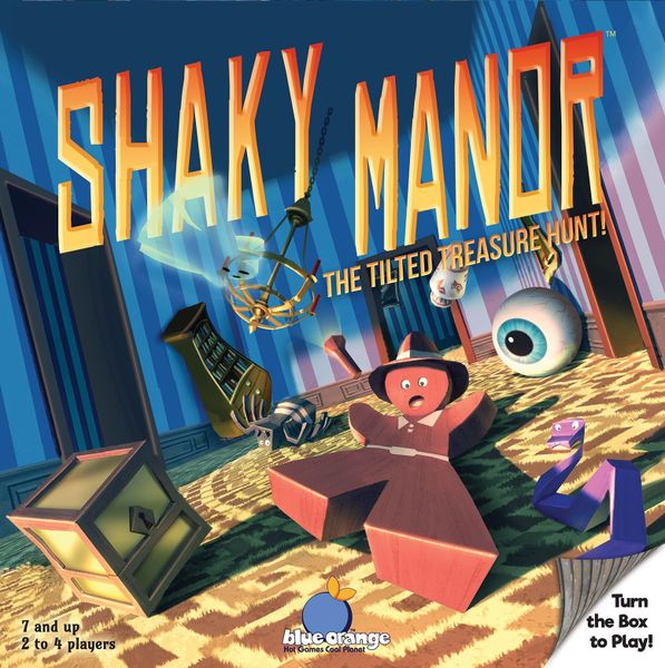 Shaky Manor, Blue Orange Games, 2018 — front cover, U.S. release (image provided by the publisher)