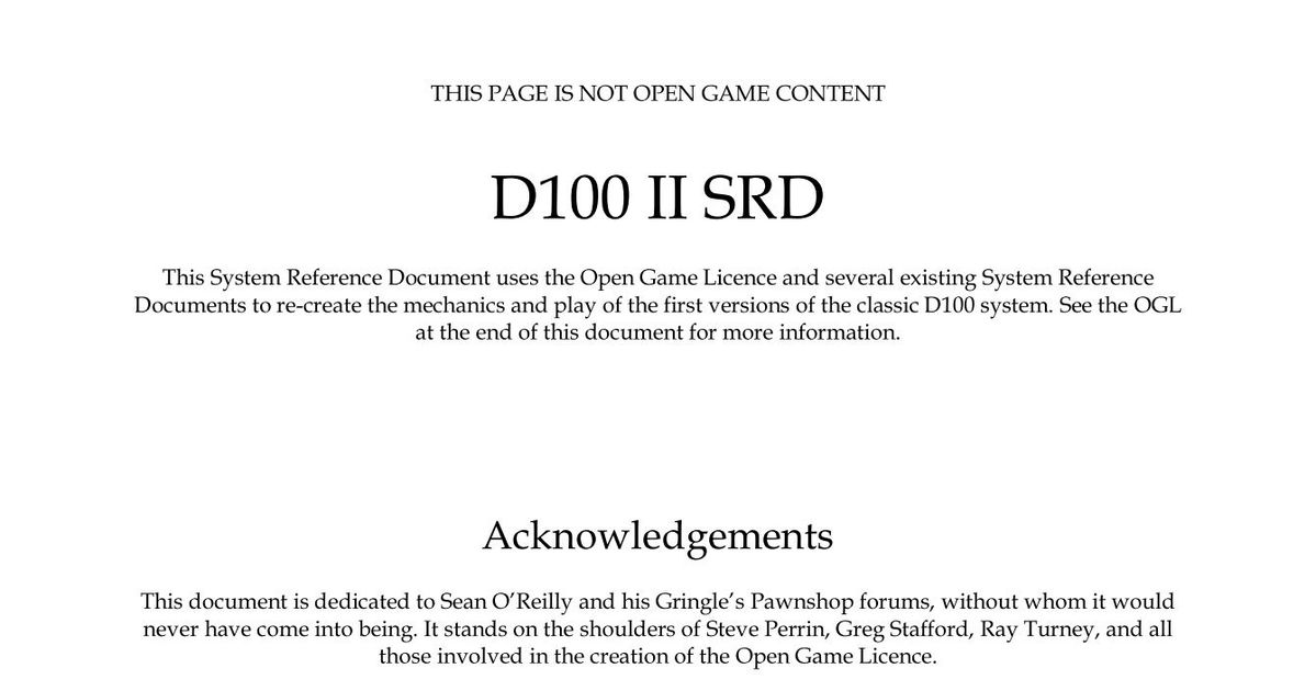 D100 II System Reference Document | RPG Item | RPGGeek
