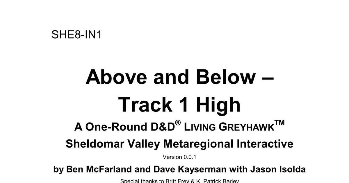 SHE8-IN1: Above and Below - Track 1 High | RPG Item | RPGGeek
