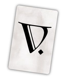White playing card with a very fancy "v"