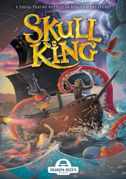  Skull King,juego de mesa mostrando la portada de un juego de toma de trucos para 3 a 6 personas