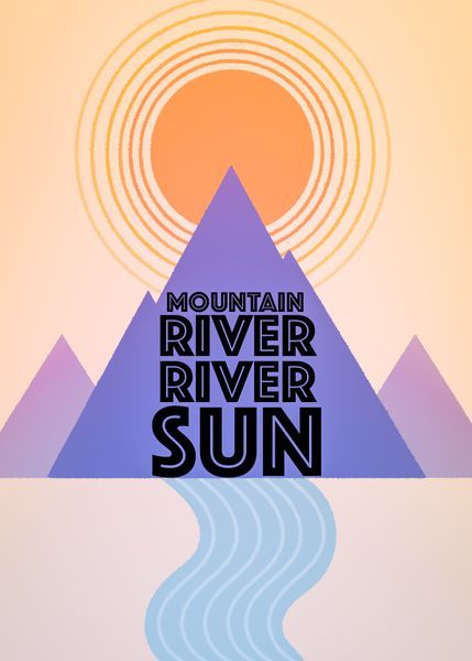 Mountain, River, River, Sun