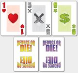 Example of the custom cards I designed for Deduce or Die! Suits are Love, Hate and Money - the classic motivations.