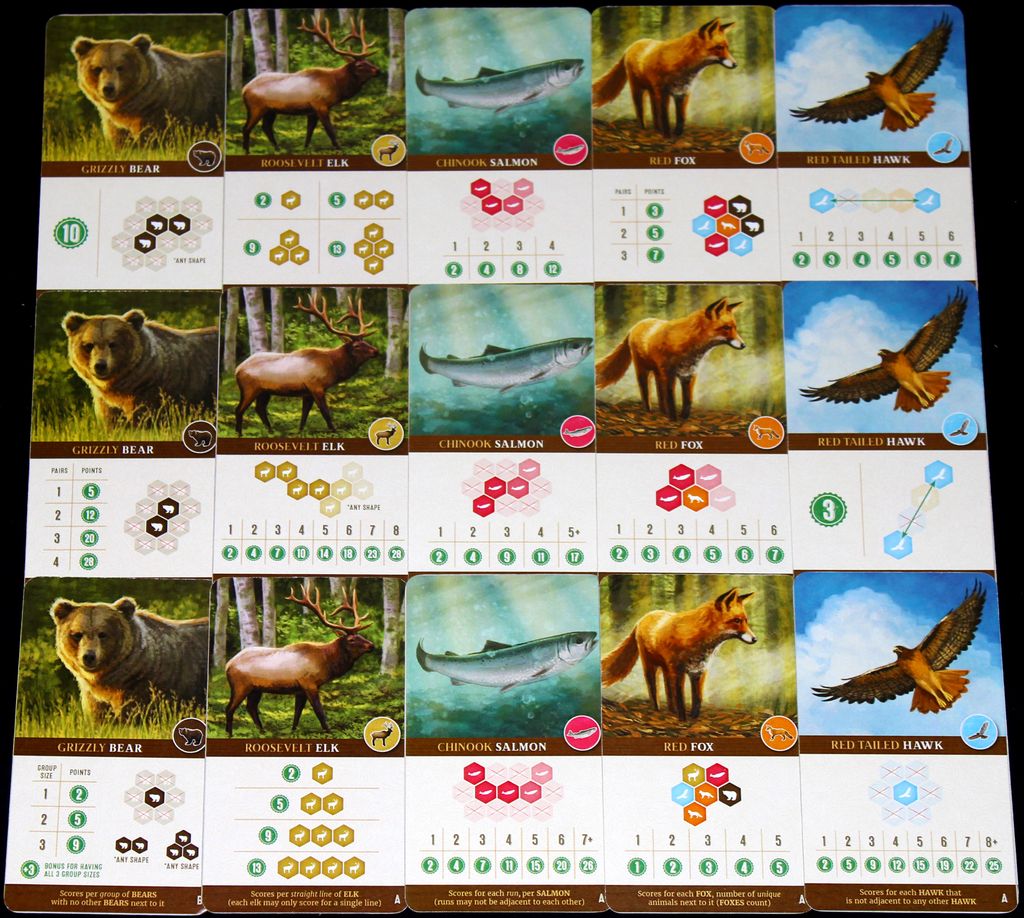 The animal cards for Cascadia! — Photo by kalchio on BoardGameGeek