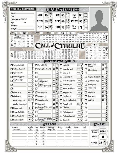 call of cthulhu 7e character sheet
