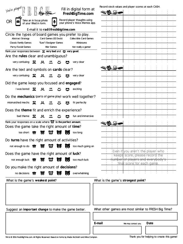 How's this for a playtester feedback form? BoardGameGeek BoardGameGeek