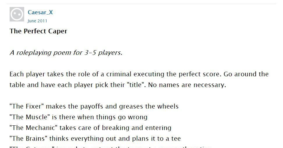 The Perfect Caper | RPG Item | RPGGeek