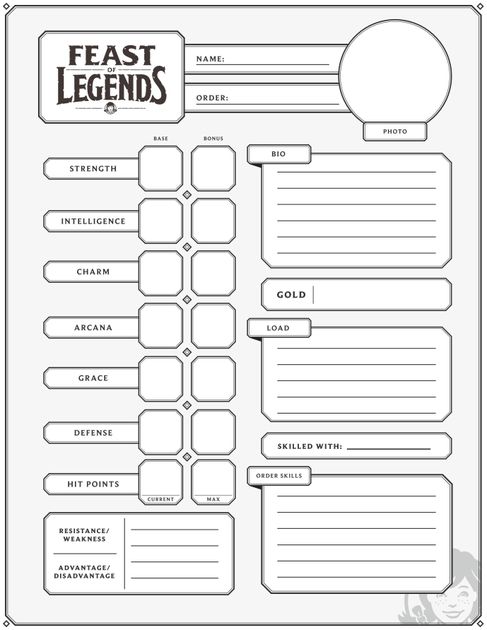 Feast of Legends Character Sheets | RPG Item | RPGGeek
