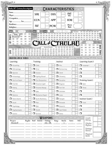 call of cthulhu character sheet 7th edition