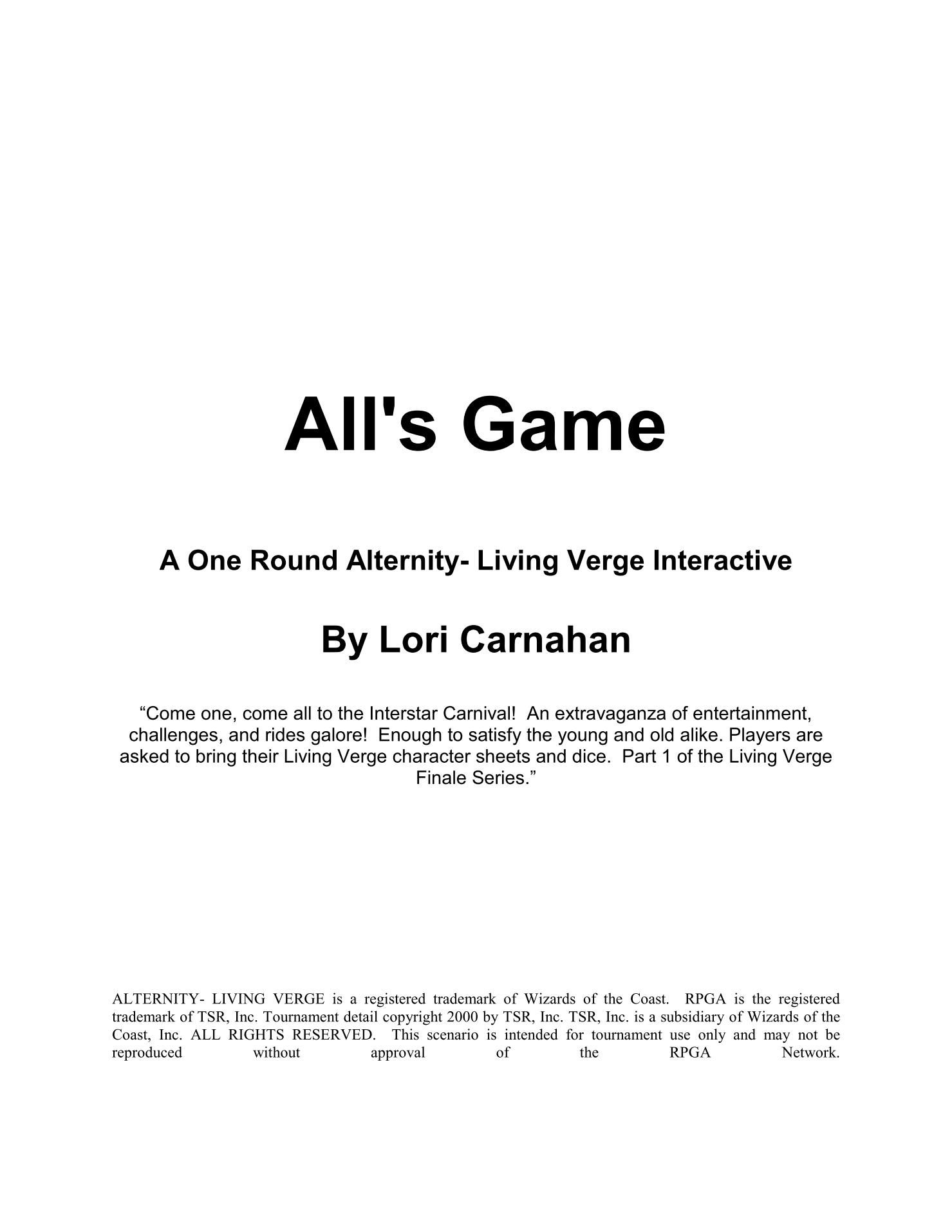 All's Game box art