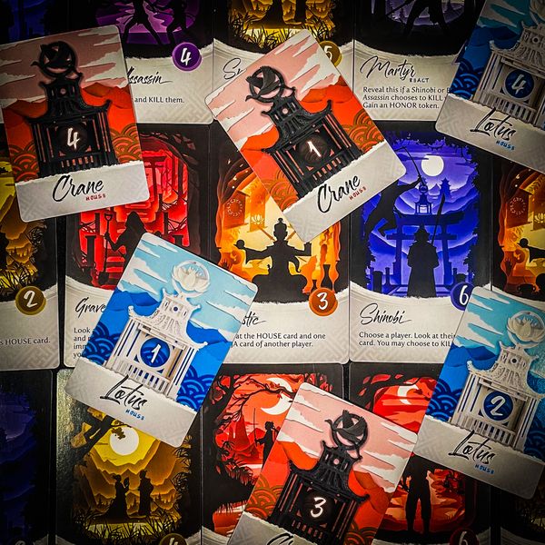 Night of the Ninja Cards and Houses- @madboardgamer on Instagram