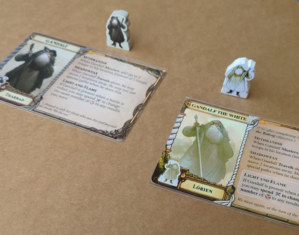 Gandalf the Grey returns as a DIY Gandalf the White pawn and card. — Photo by nosewhoknows on BoardGameGeek