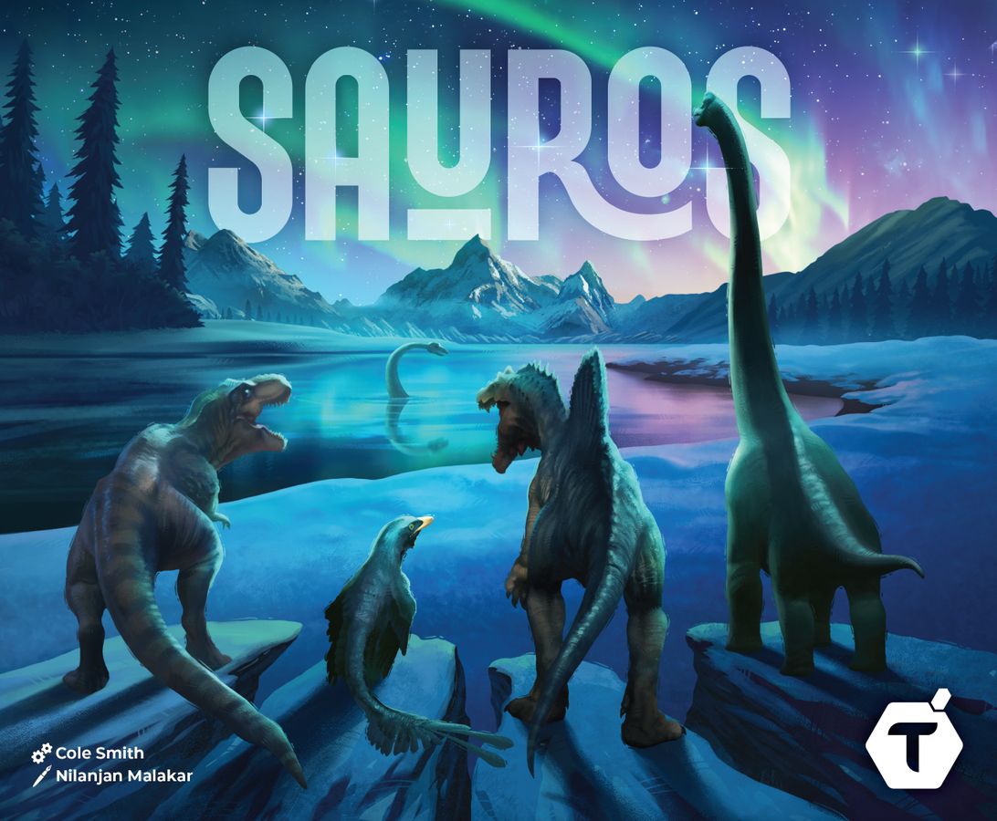 Sauros trick-taking puzzle dinosaur board game for 2-5 players - official cover Tangerine Games