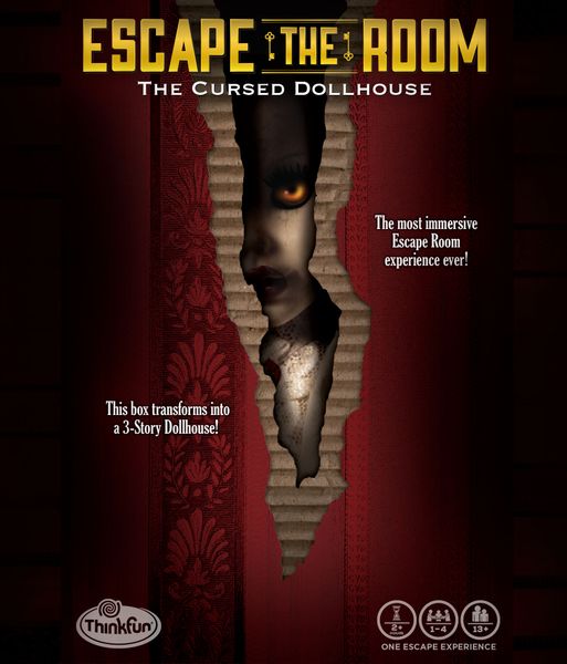 Escape the Room: The Cursed Dollhouse, ThinkFun, 2020 — front cover (image provided by the publisher)