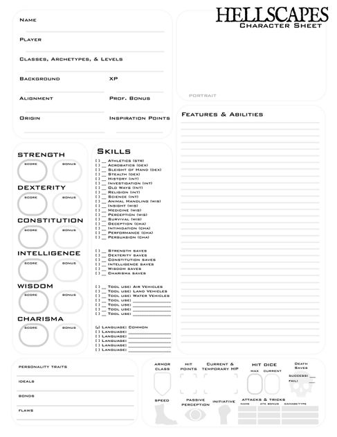 Hellscapes Character Sheet Rpg Item Rpggeek