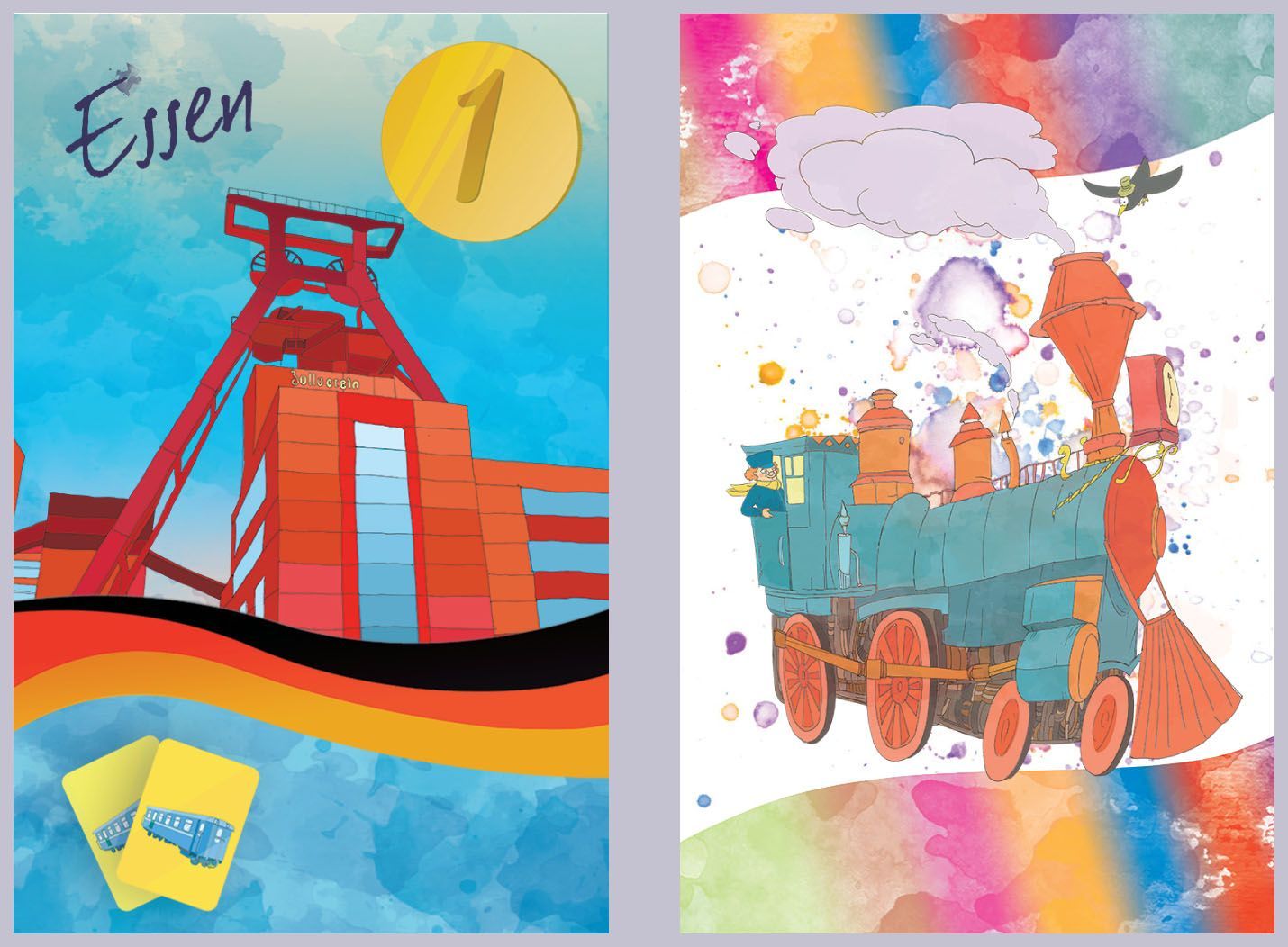 Moscow to Paris: Essen & Happy Train promo cards cover art
