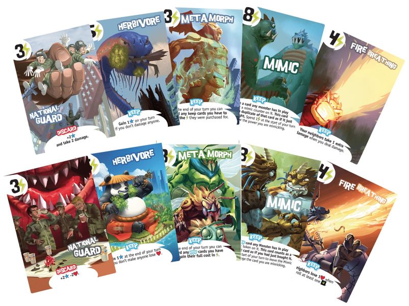 King of Tokyo, IELLO, 2016 — power cards old (top) and new (bottom) (image provided by the publisher)
