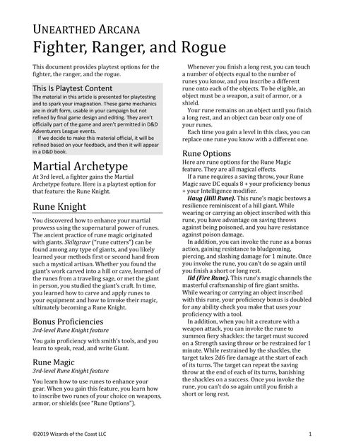 Unearthed Arcana 2019 10 17 Fighter Ranger And Rogue Rpg Item