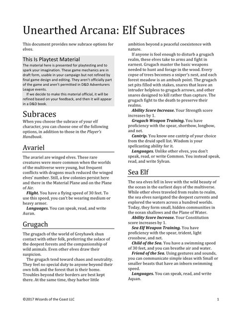 Unearthed Arcana 2017 11 13 Elf Subraces Rpg Item Rpggeek