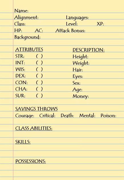 Dark Places Demogorgons Character Sheet Rpg Item Rpggeek