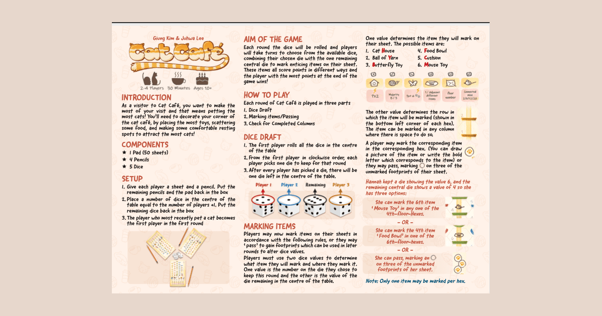 Rules Cat Cafe Juegos Roll Write Boardgamegeek