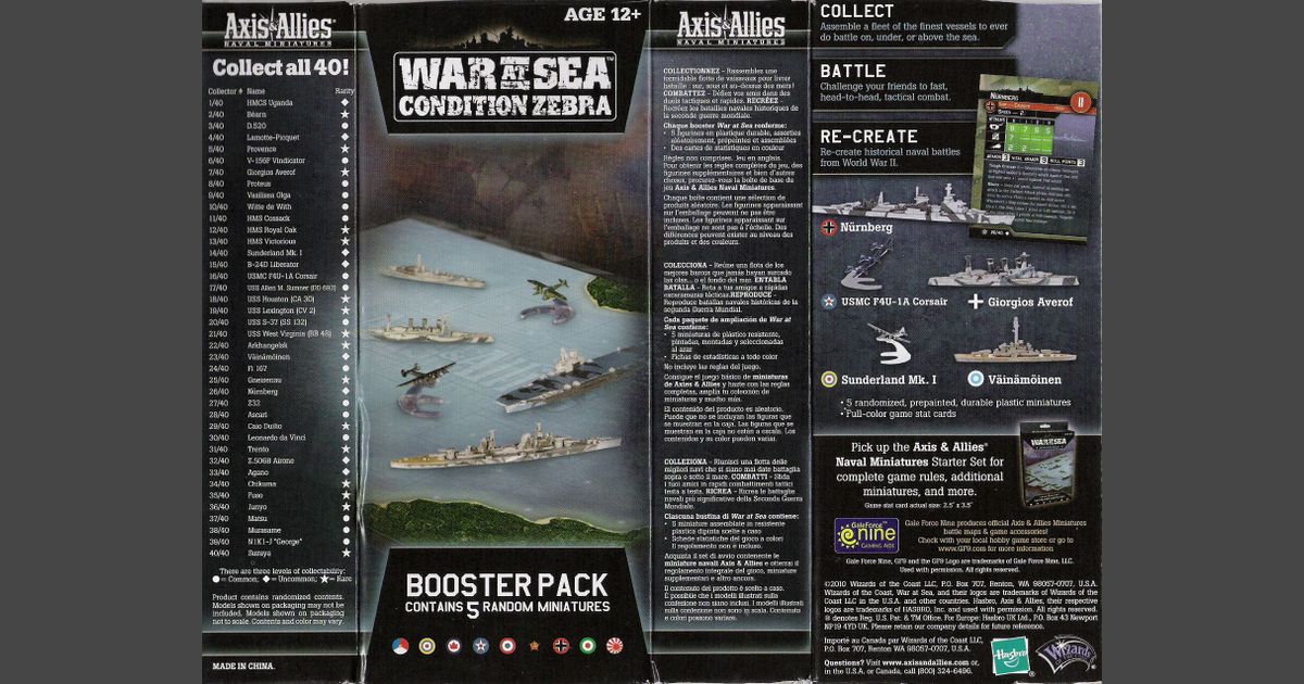 Axis & Allies War at Sea Condition Zebra Board Game BoardGameGeek