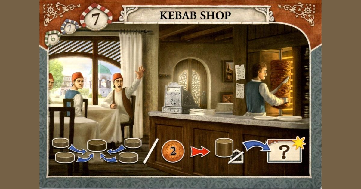 Gluing the Kebab Shop card onto the Fountain card Istanbul Kebab