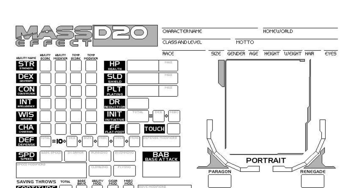 Mass Effect D20: Character Sheet | RPG Item | RPGGeek