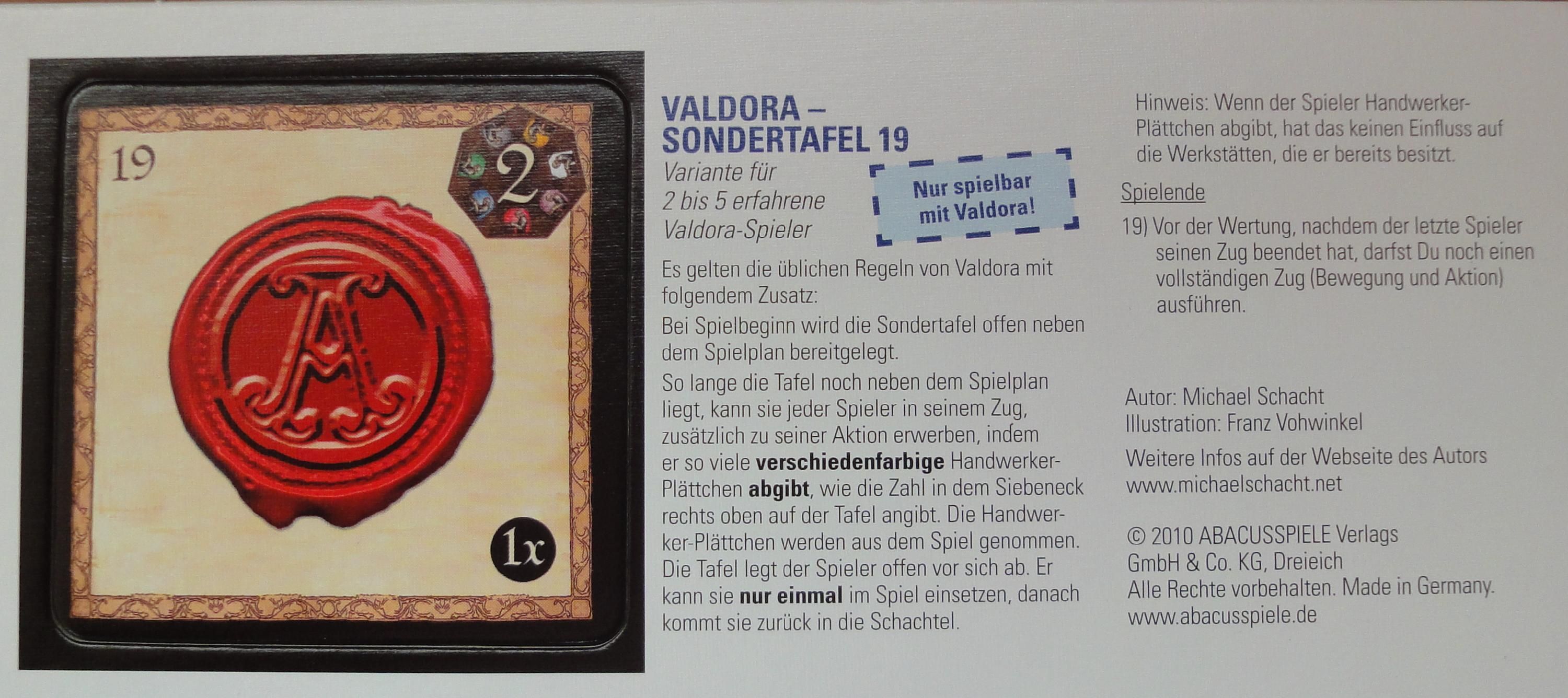 Valdora: Special board 19
