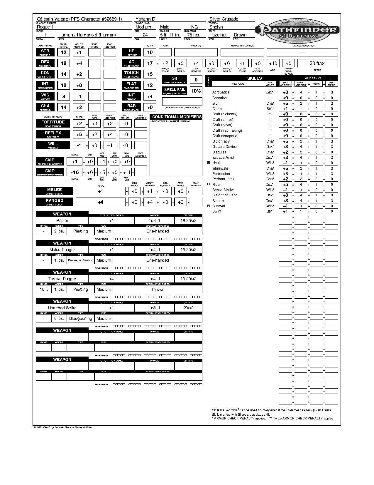 Game Character Sheet