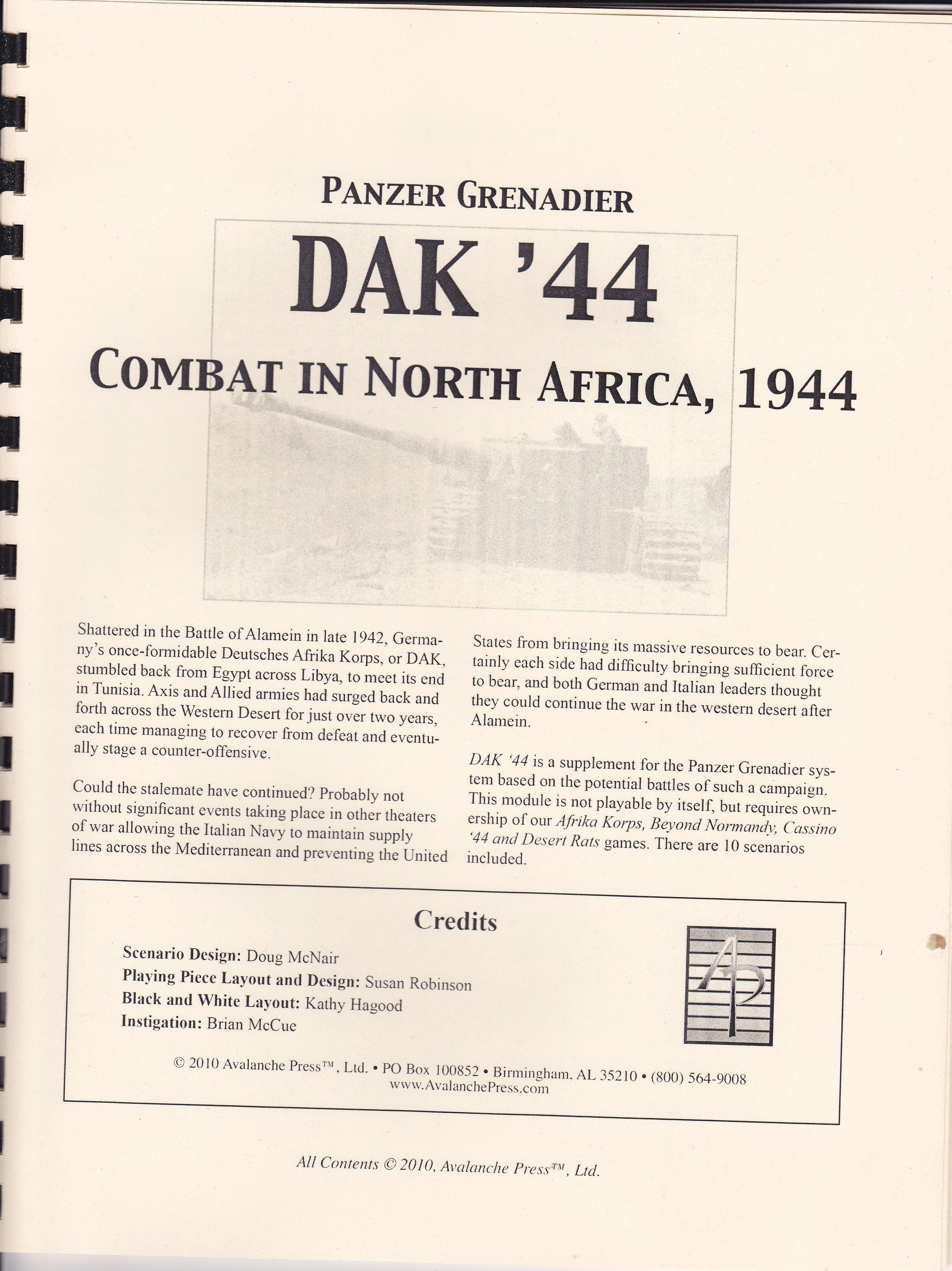 Panzer Grenadier: DAK '44 – Combat in North Africa, 1944