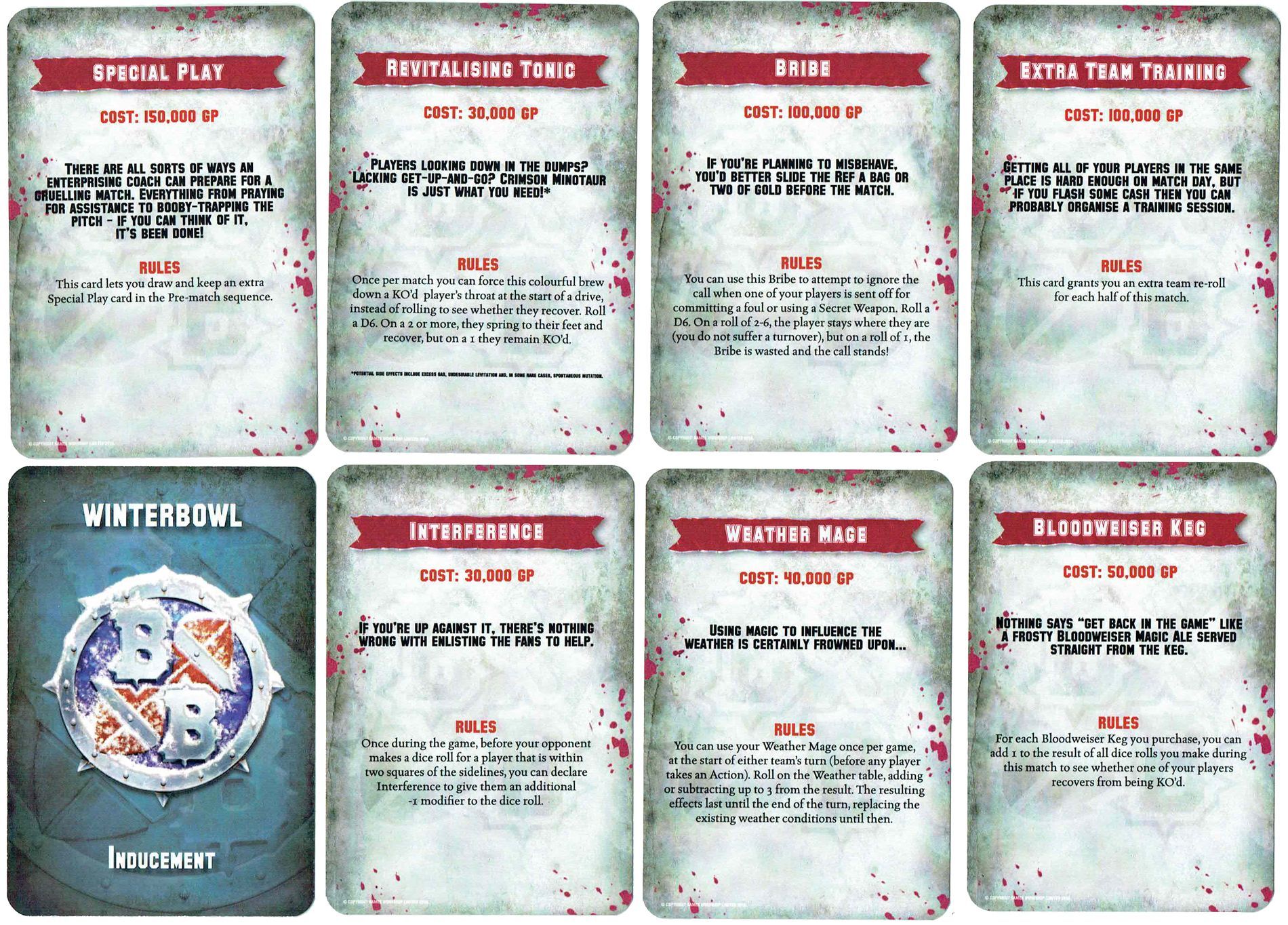 Blood Bowl (2016 edition): Winter Bowl Inducement Promo Cards