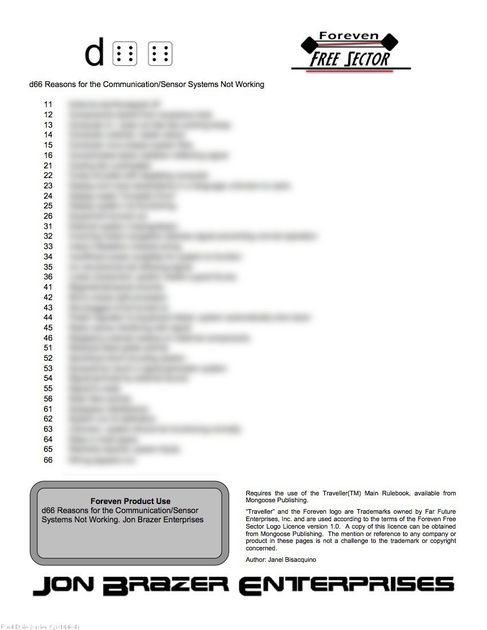 d66 Reasons for the Communication/Sensor Systems Not Working | RPG Item | RPGGeek