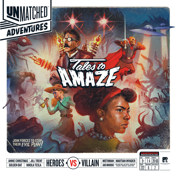 Unmatched Adventures: Tales to Amaze, Restoration Games, 2023 — front cover (image provided by the publisher)