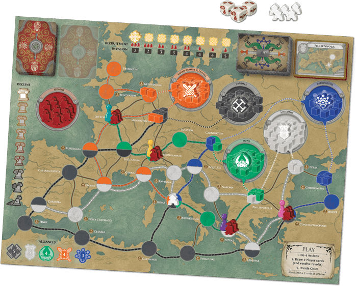 Pandemic: Fall of Rome, Z-Man Games, 2018 — game board and pieces