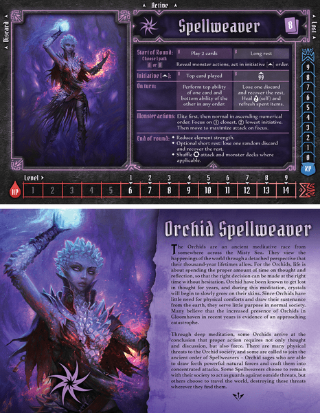 Finalized character mat for the Spellweaver starting class - front and back
