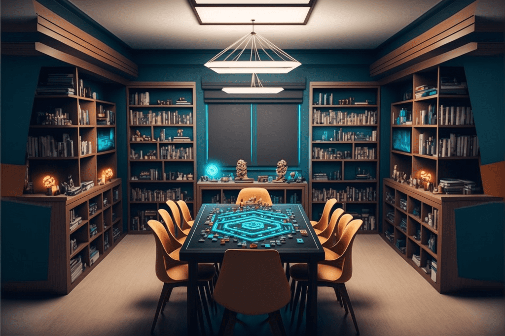 Board game rooms via MidJourney