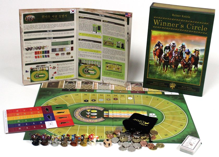 Winner's Circle, DiceTree Games, 2016 — box and components (image provided by the publisher)