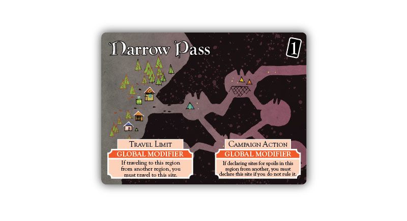Narrow Pass land card from Oath the board game, art by Kyle Ferrin