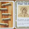Close-up detail of sample character card (right), showing unique artwork on the reverse side of the character cards (left)