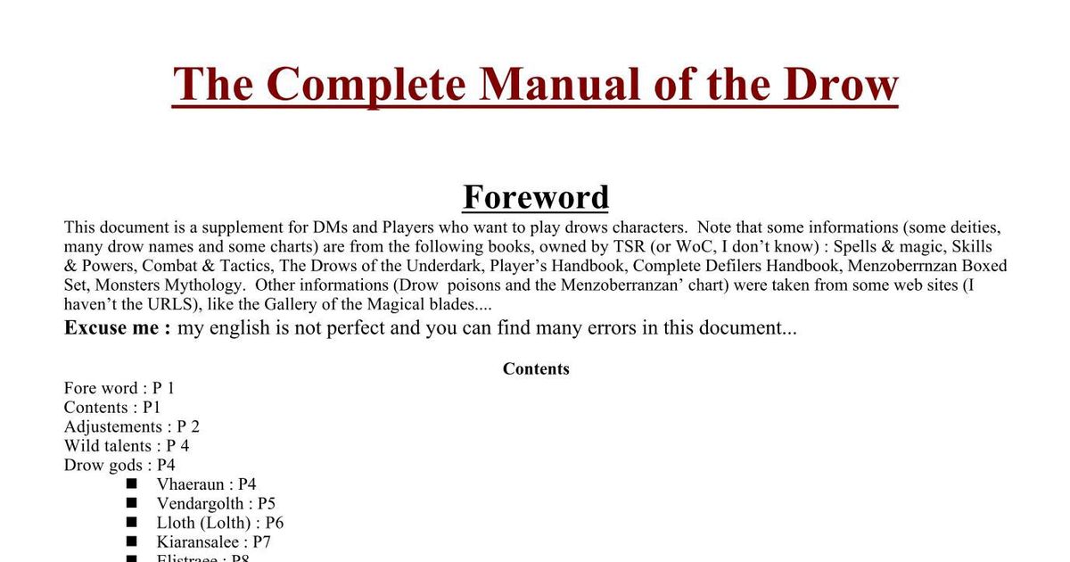The Complete Manual of the Drow | RPG Item | BoardGameGeek
