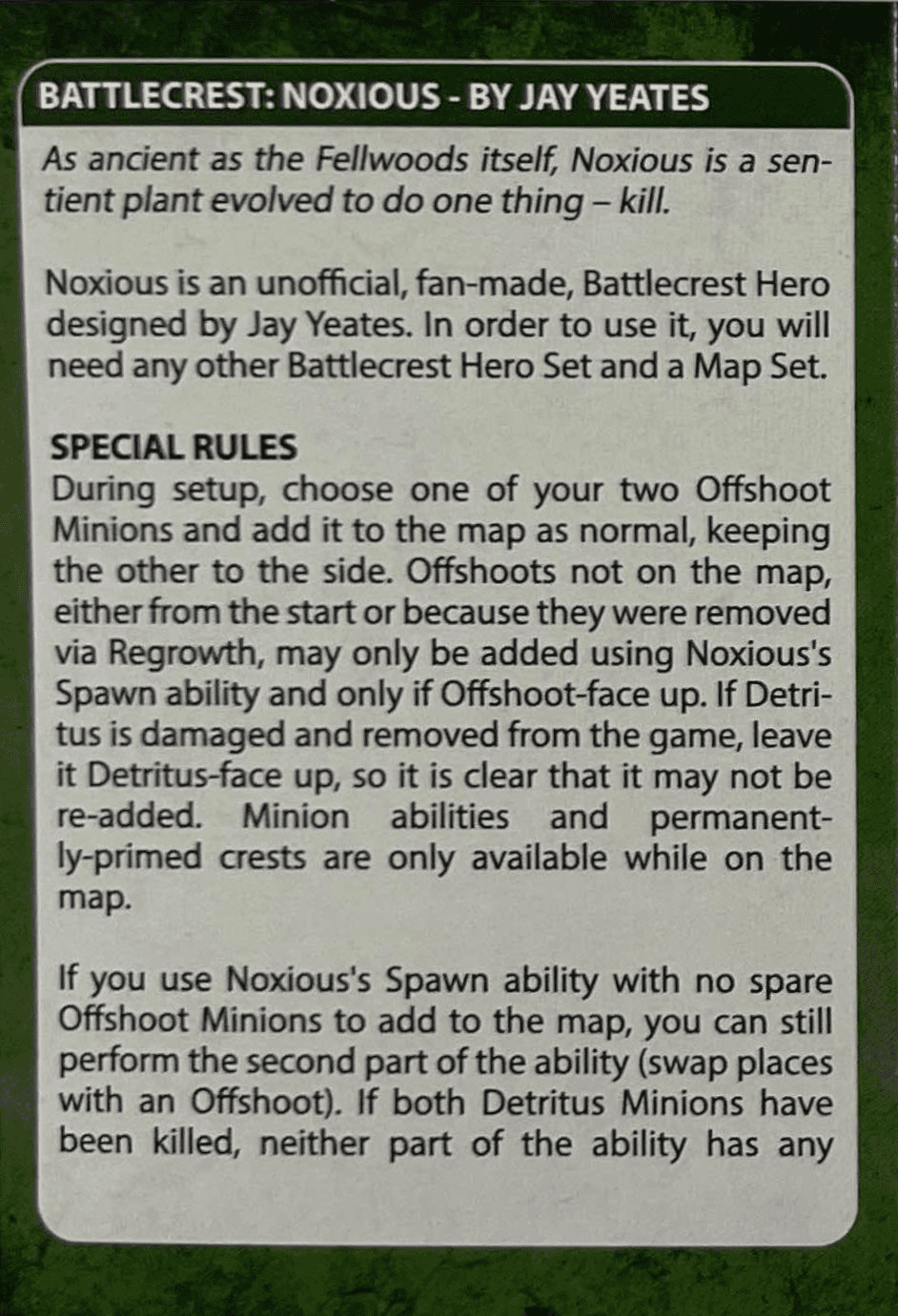 Battlecrest: Noxious – Fan Hero Set box art