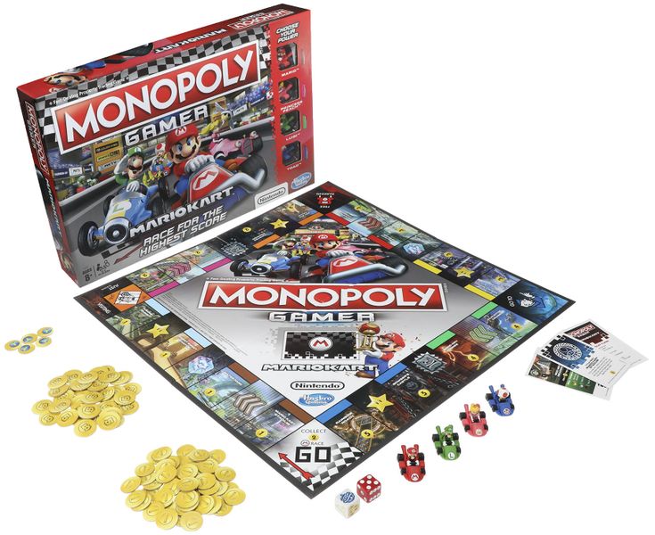 Monopoly Gamer: Mario Kart, Hasbro, 2018 — box and components (image provided by the publisher)