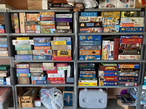 Mark's collection in late 2022 (not including card/small games, wargames, or several more stored at work).