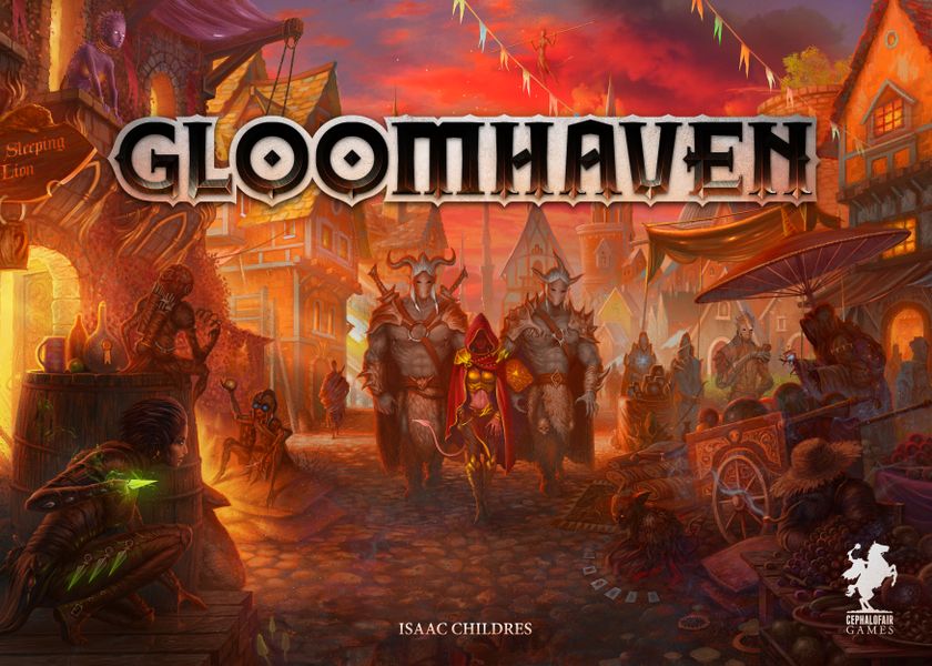 Official box front for Gloomhaven with design elements