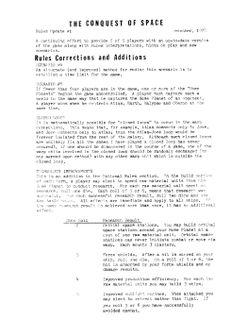 The Conquest of Space: Rules Update #1