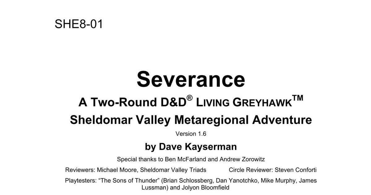 SHE8-01: Severance | RPG Item | BoardGameGeek