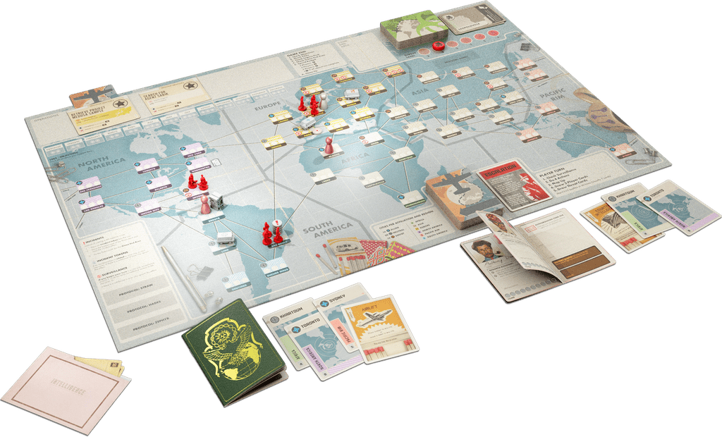 Pandemic Legacy: Season 0, Z-Man Games, 2020 — components ready for play (image provided by the publisher) — Photo by W Eric Martin on BoardGameGeek
