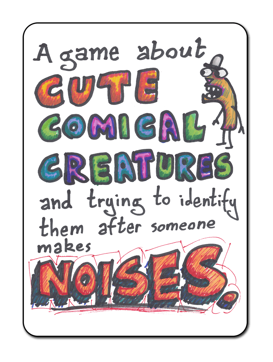 A game about Cute Comical Creatures and trying to identify them after someone makes noises. box art