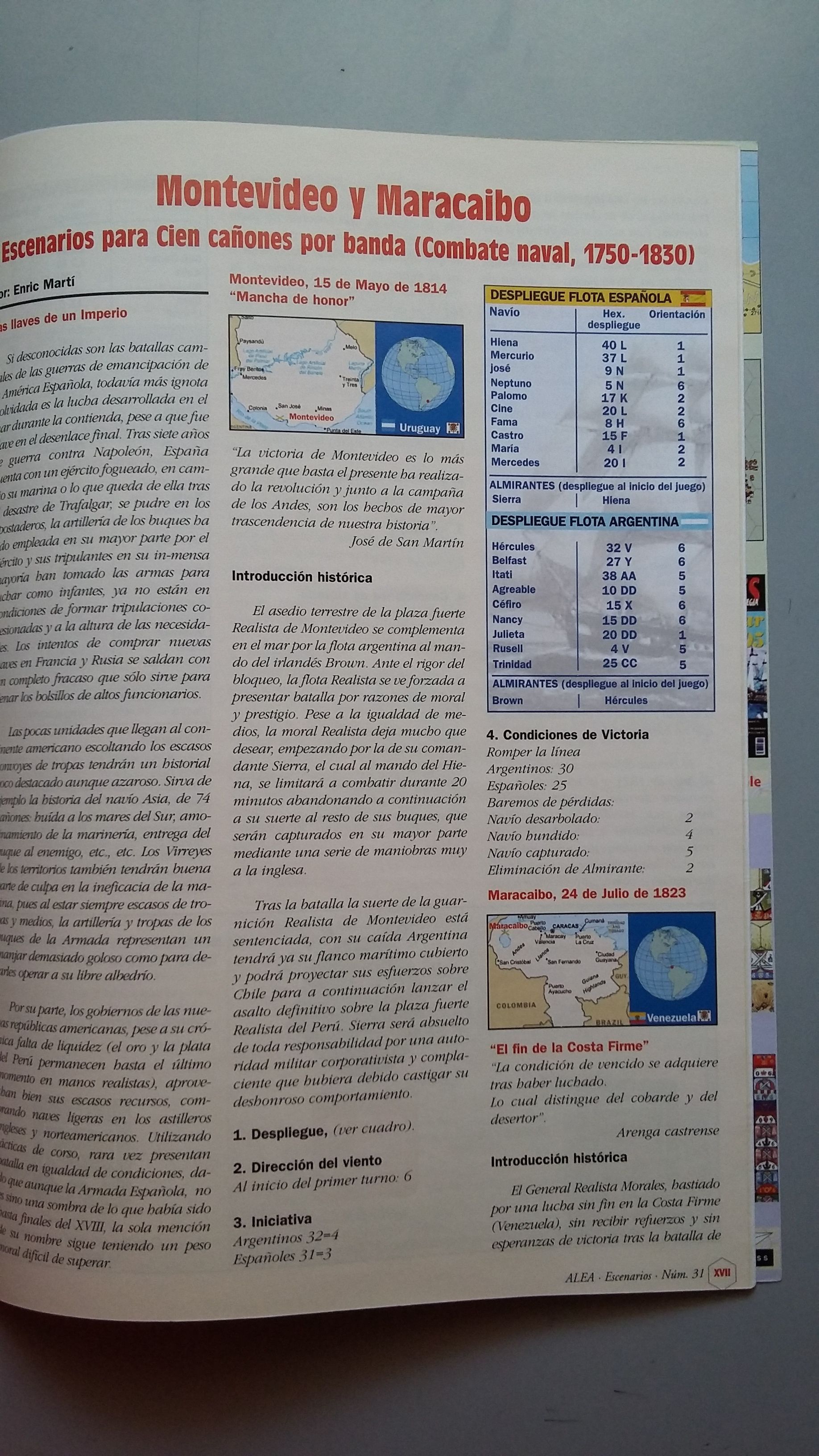 Montevideo y Maracaibo. Escenarios para Cien Cañones por Banda (combate naval 1750-1800)